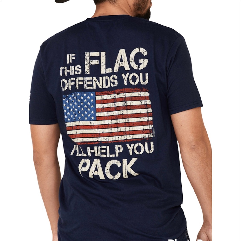 Buck Wear Navy If This Flag Offends You American Flag Graphic T-shirt Size 2XL